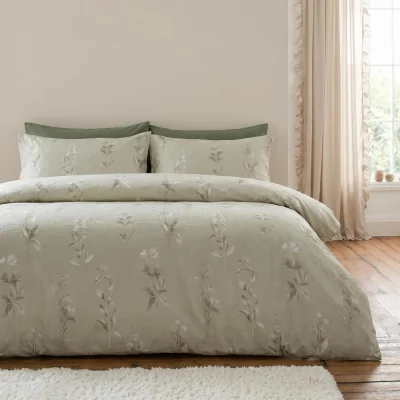 The Range OHS Waffle Botanics Print Duvet Cover Set - Stone - Double