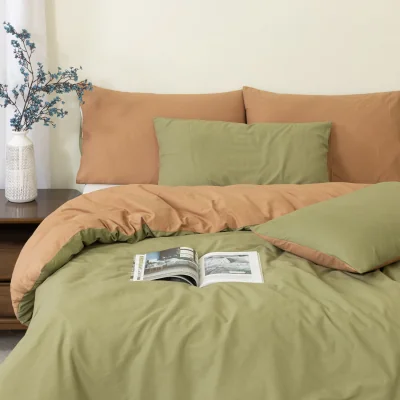The Range Reversible Olive Green Single Duvet Cover Set - Premium 100% Cotton Percale, Button Closure