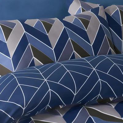 The Range Geo Chevron Duvet Cover Set - Navy Blue/Beige
