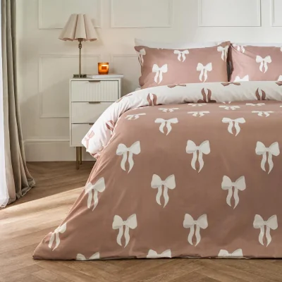 The Range OHS Bow Print Reversible Duvet Cover Set - Ivory/Natural / Single / 1kg