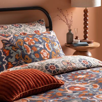 The Range Kinfolk Printed Reversible Duvet Cover Set King - Denim Blue