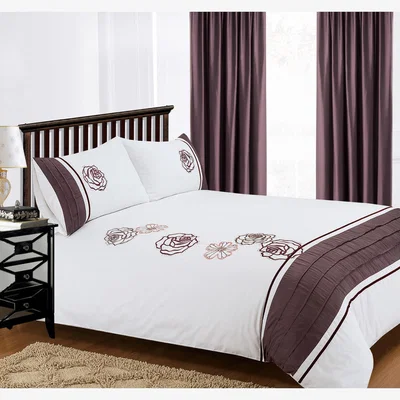 The Range Luxury Floral Embellished Duvet Cover  Pillowcase Set - Grey Purple / Single