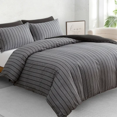 The Range Soft Touch Reversible Duvet Cover Set with Secure Zipper and Corner Ties - Black and Grey / Single
