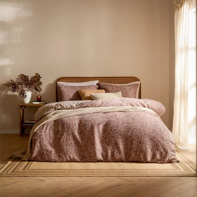 The Range Perrie Leaf Muslin Cotton Duvet Cover Set - Cinnamon/Caramel / Double
