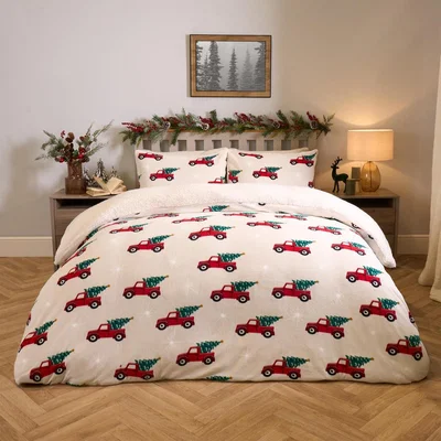 The Range Home For Christmas Sherpa Fleece Duvet Cover Set - Natural / Double