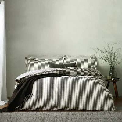 The Range Hebden Mlange Stripe Cotton Duvet Cover Set - Black / King