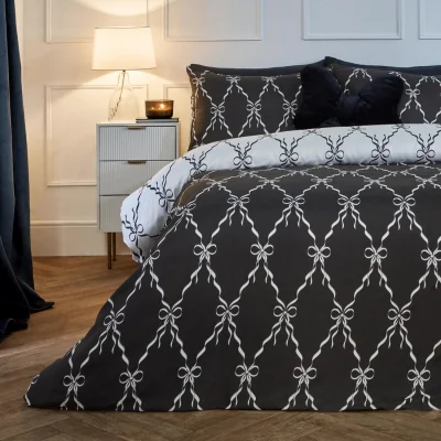 The Range OHS Bow Ribbon Print Reversible Duvet Cover Set - Monochrome / Double / 1kg