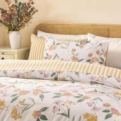 The Range Betsie Floral Printed Duvet Cover Set - Yellow / Single