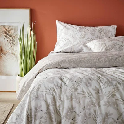 The Range Essential Range Serene Leaves Duvet Cover Set - Natural - White/Natural / 0.94kg