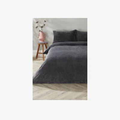 The Range Single Chevron Fleece Duvet Cover Set - Dark Grey