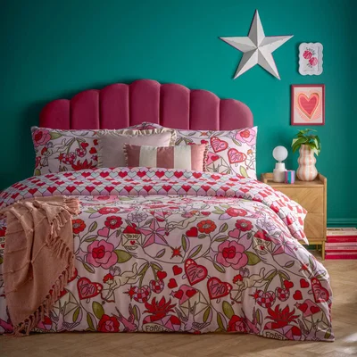 The Range Glass Hearts Printed Duvet Cover Set - Pink / Single