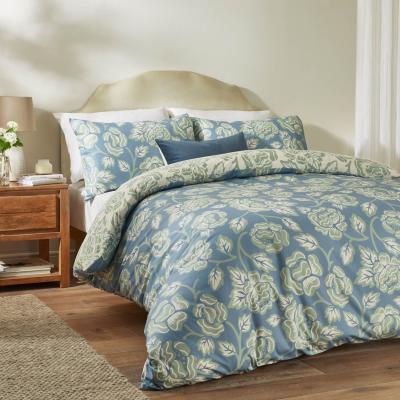 The Range Camellia Printed Soft Touch Duvet Cover Set - French Blue / Double