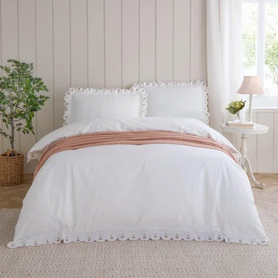 The Range Florrie Embroidered Cotton Duvet Cover Set - Peach / Single