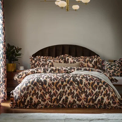 The Range Leopard Printed Frill Trim Duvet Cover Set - Multicolour / Super King