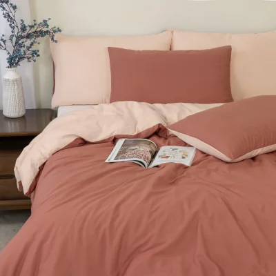 The Range Reversible Terracotta Single Duvet Cover Set - Premium 100% Cotton Percale, Button Closure