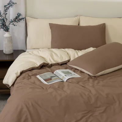 The Range Reversible Brown Super king Duvet Cover Set - Premium 100% Cotton Percale, Button Closure - Brown / 200cm