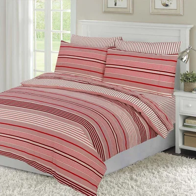 The Range Luxury Flannelette Striped Duvet Cover and Pillowcase Set - Red / King