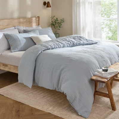 The Range Lark Muslin Cotton Duvet Cover Set - Mineral Blue / Double