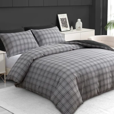 The Range Double Brushed Microfibre Reversible Duvet Cover Set with Zipper Closure - Grey / Superking