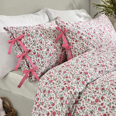 The Range Hannah Floral Cotton Duvet Cover Set - Pink / Double