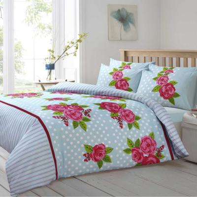 The Range Luxury Floral Printed Polka Dots Duvet Cover and Pillowcase Set - Duck Egg / Double