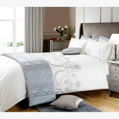 The Range Ingram Luxury Percale Embroider Damask Duvet Cover and Pillowcase Set - White