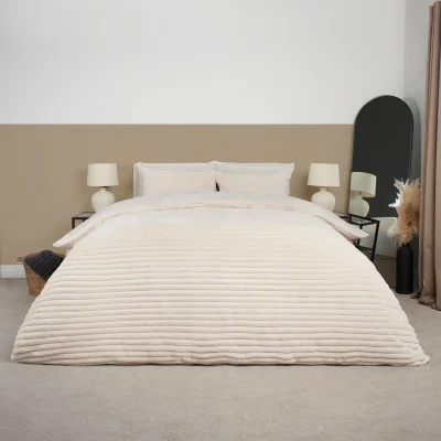 The Range OHS Ribbed Faux Fur Duvet Cover Set - Cream / King / 3kg