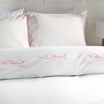 The Range OHS Bow Border Duvet Cover Set - White/Pink / 0.8kg