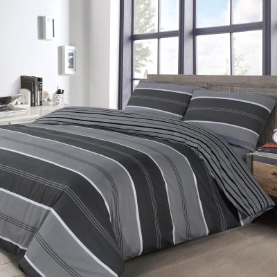 The Range Printed Stipes Grey Sorbon Polycotton Duvet Cover and Pillowcase Set - Grey