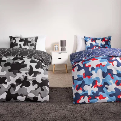 The Range Twin Pack Of Geo Camo Duvet Cover Set - Grey / Single