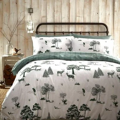 The Range Winter Toile Christmas Reindeers Duvet Cover Set - Bright Green