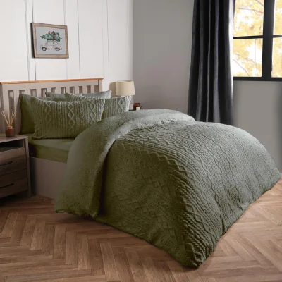 The Range OHS Cable Knit Fleece Duvet Cover Set - Woodland Green / 2kg