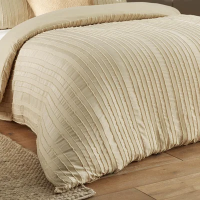 The Range Harrison Stripe Tufted Soft Touch Duvet Cover Set - Linen / Single