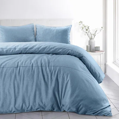 The Range Stonewash Denim Linen Duvet Cover and Pillowcase Set - Blue / 200cm