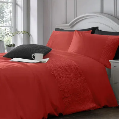 The Range Soft Touch Pinsonic Floral Microfibre Duvet Cover and Pillowcase Set - Red / Superking