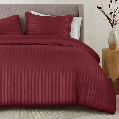 The Range 3PC Satin Stripe Duvet Covers - Burgundy