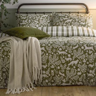 The Range Skandi Woodland Brushed Cotton Duvet Cover Set - Thyme Green / Single