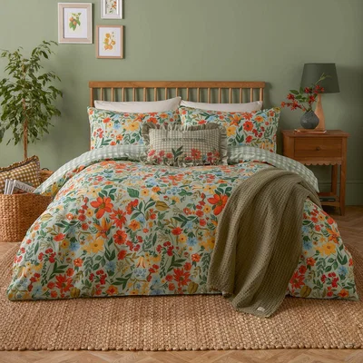 The Range Meadow Haze Printed Duvet Cover Set - Green / King