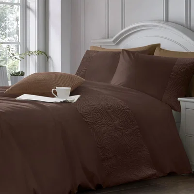 The Range Soft Touch Pinsonic Floral Microfibre Duvet Cover and Pillowcase Set - Chocolate / Single
