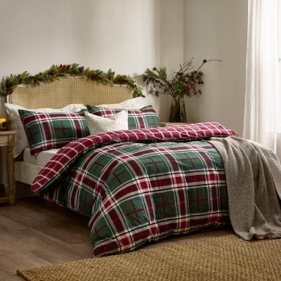 The Range Braemar Check Brushed Cotton Duvet Cover Set - Berry-Pink / King