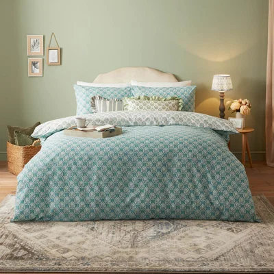 The Range Krissa Block Printed Duvet Cover Set - Blue / Single