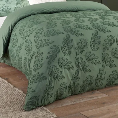 The Range Seville Leaf Tufted Soft Touch Duvet Cover Set - Green / Superking