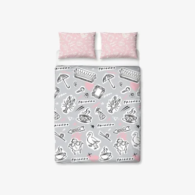 The Range Friends Coffee Duvet Cover Set - Pink/Grey/White