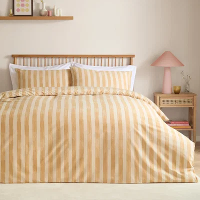 The Range Dual Tone Striped Reversible Duvet Cover Set - Yellow / 1.666kg