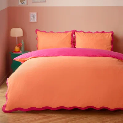 The Range Wiggle Scallop Duvet Cover Set - Coral-Pink / King