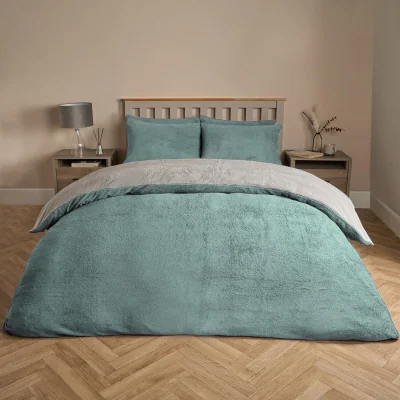 The Range OHS Teddy Fleece Reversible Duvet Cover Set - Duck Egg/Grey / 32cm / 1.67kg