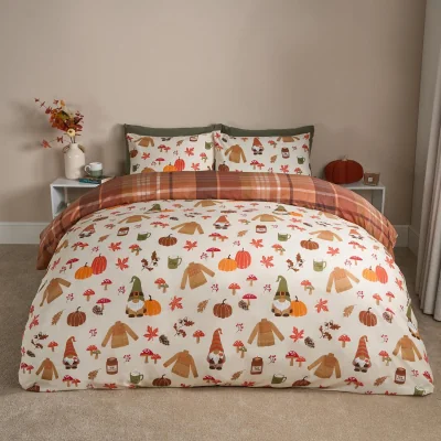 The Range OHS Autumnal Novelty Checked Reversible Duvet Cover Set - Cream/Rust / 0.6kg