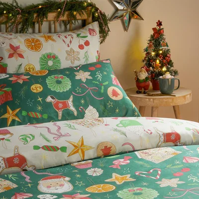 The Range Festive Treats Printed Soft Touch Duvet Cover Set Single - Emerald