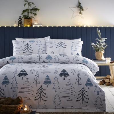 The Range Scandi Trees Blue Kingsize Duvet Cover Set - Scandi Trees King Blue