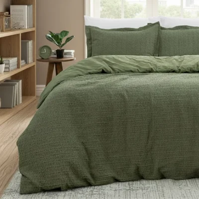 The Range Chunky Waffle Duvet Cover Set Forest Green - Forest Green
